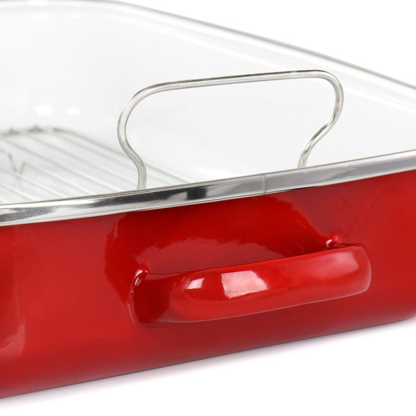 Martha Stewart 18 Inch Enamel on Steel Roasting Pan in Red with